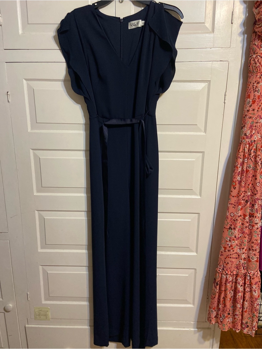 Eliza J Navy V-Neck Romper with Waist Tie